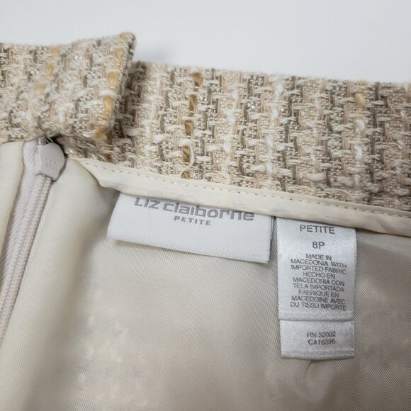Liz Claiborne Petite Skirt Womens Size 8P 8 Petites Tan Tweed Pencil Zip Up - Picture 2 of 4